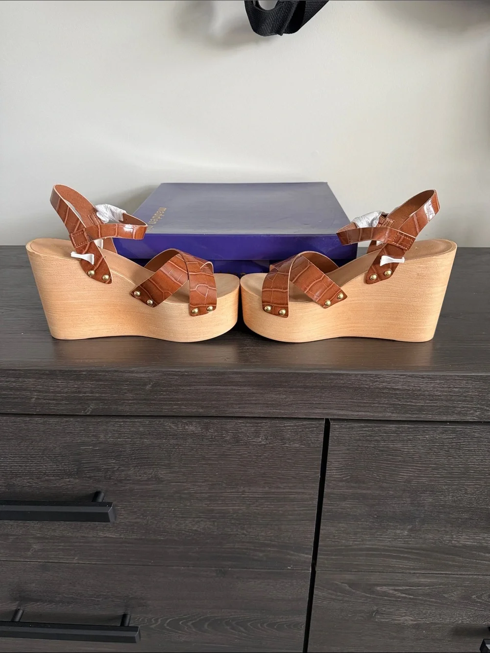 Madden Girl Brown Croc-Embossed Platform Sandals